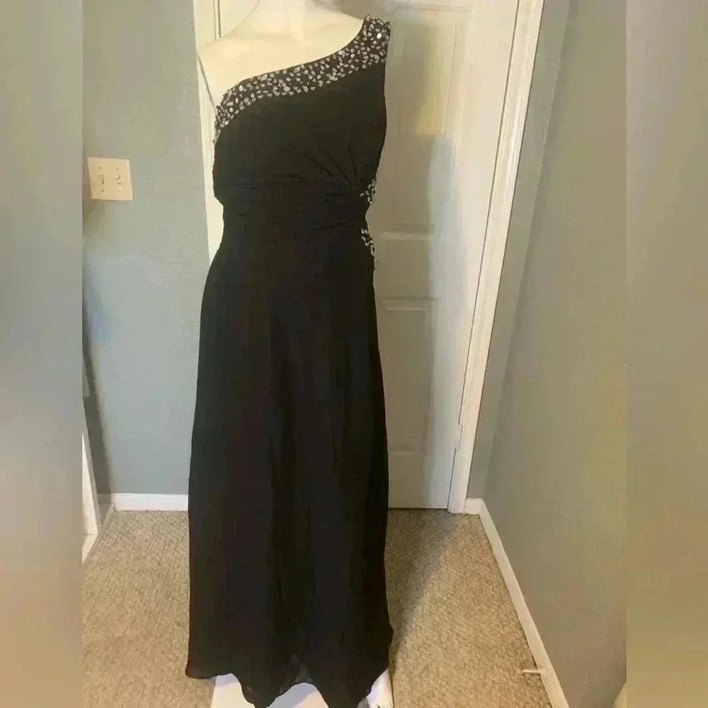 Jj’s House One-Shoulder Floor-Length Chiffon Mother Of The Bride Dress Size 8